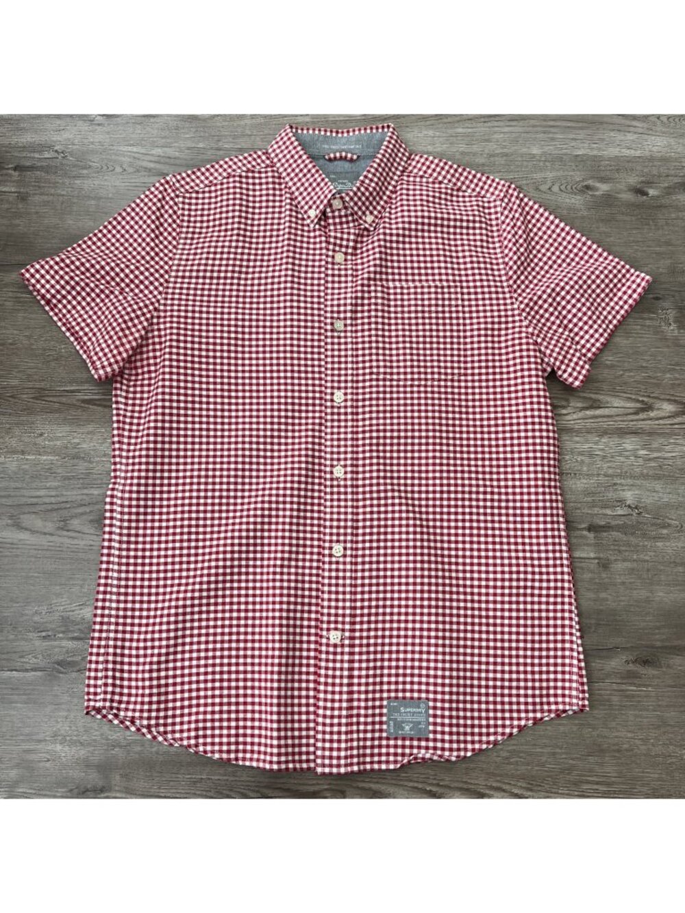 Superdry‎ True Dry Oxford Button Down Shirt Mens XL Red Gingham Plaid